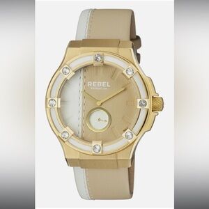 Rebel Women's RB119-9101 Flatbush Gold IP White/Gold Leather Wristwatch